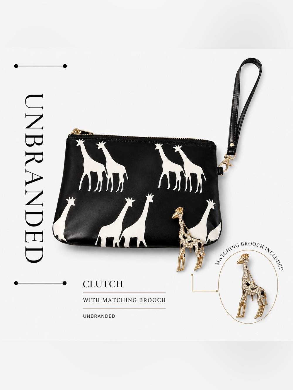 Giraffe Print Wristlet Clutch with Matching Giraffe Brooch Safari Animal Purse
